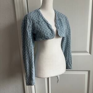 THRILL Women’s Chambray Textured Micro Jacket Long Sleeve Sz S Distressed